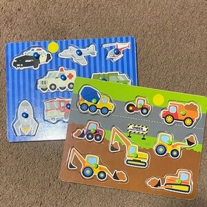 Horizon Group Set of 2 Children's Wooden Peg Puzzles Bulldozers Vehicles